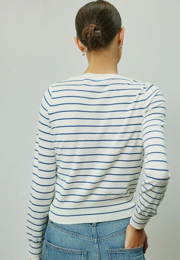 Кардиган с узором в полоску Cardigan Next, ecru темно-синий stripe — фото 2