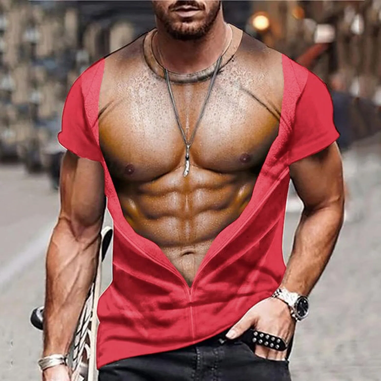 Футболка с принтом Hairy Chest Generic, Watermelon Red — фото 2