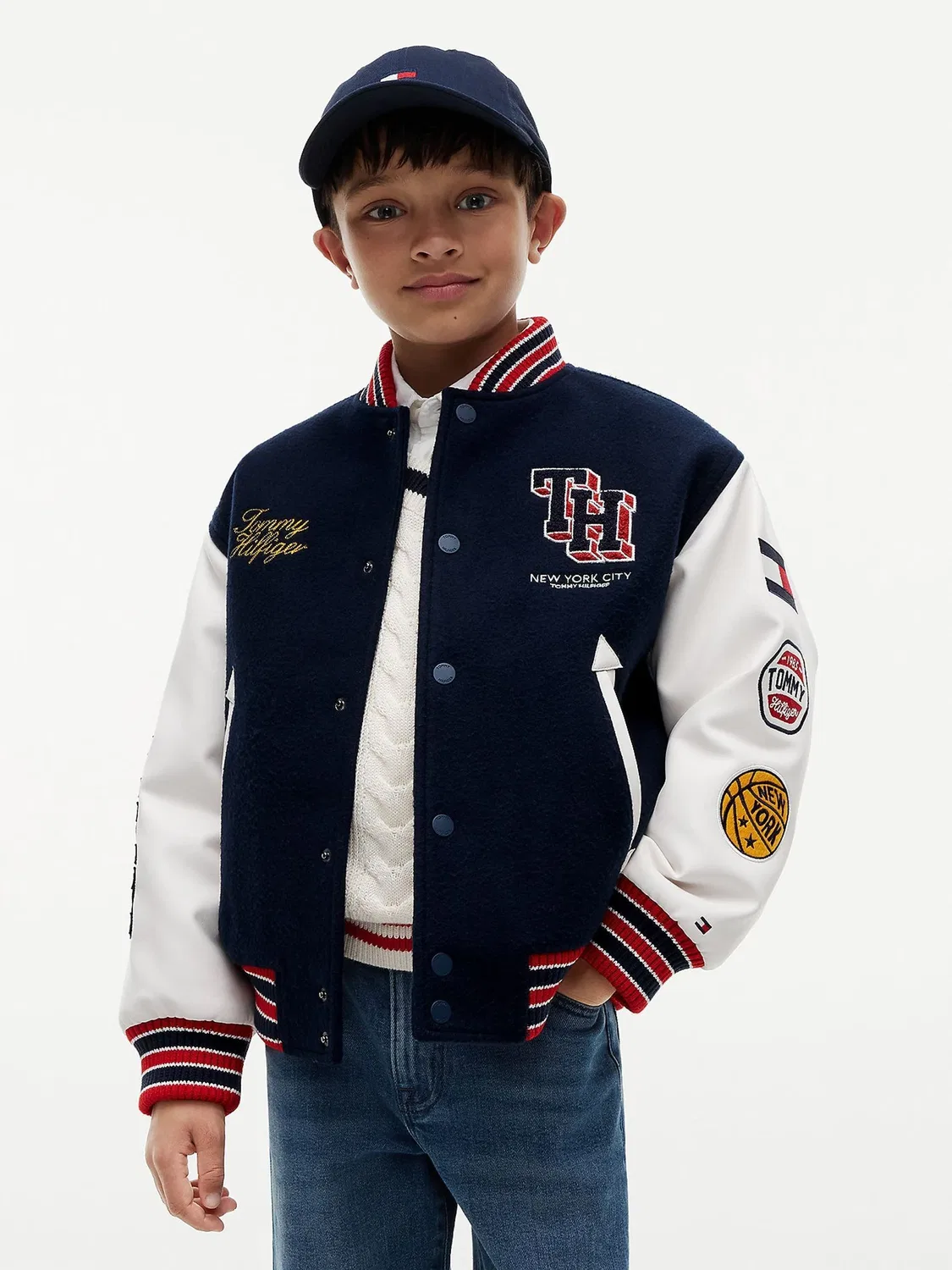 Синий бомбер с вышивкой логотипа Tommy Hilfiger Bouclé