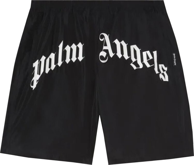

Шорты Palm Angels Curved Logo Swim Short 'Black/White', черный