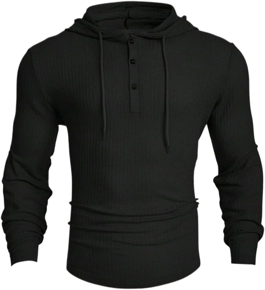 Мужская свободная футболка с капюшоном на завязках, Black