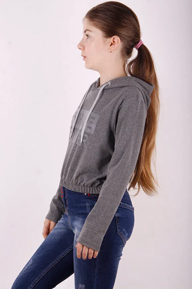 Детские свитшот для девочек с принтом female power Toontoy, Anthracite Melange — фото 2