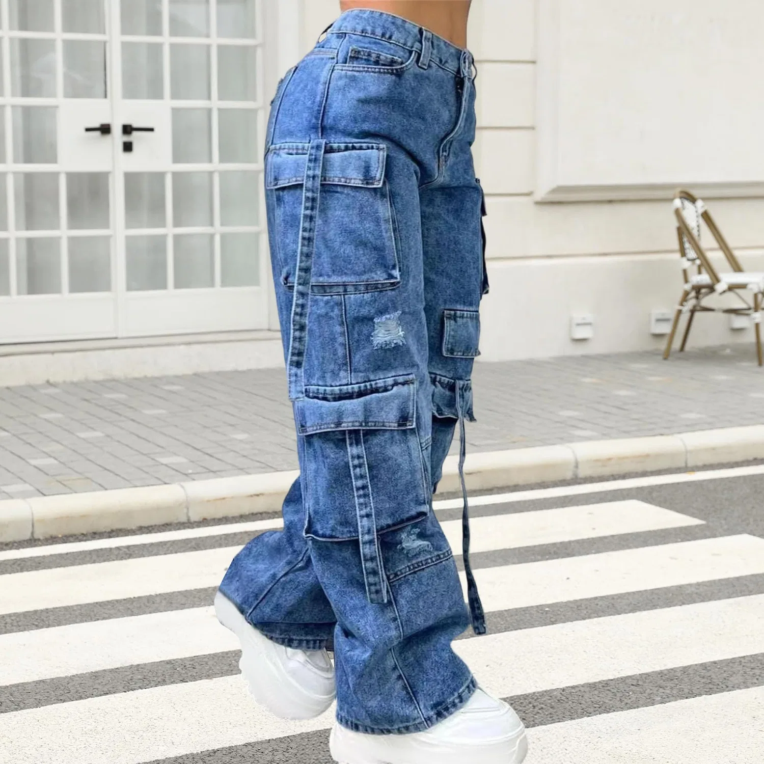 Женские джинсы свободного кроя с завышенной талией Y2k Streetwear, Dark Blue — фото 3