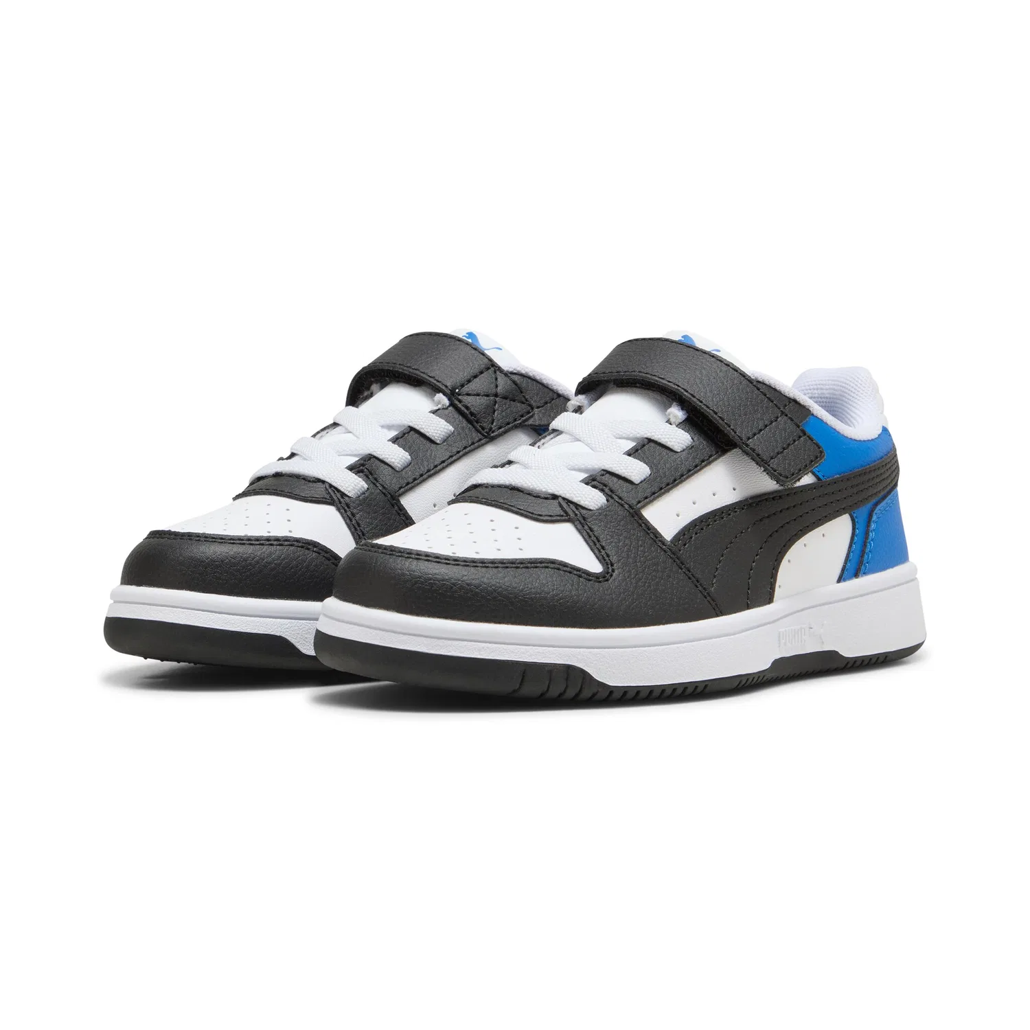 Детские кроссовки на липучках PUMA REBOUND SLAM LO AC PS, White/Black/Team Royal
