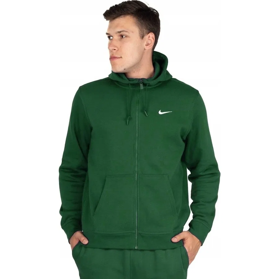Мужской свитшот с капюшоном и полной застежкой-молнией Nike Sportswear Club Fleece, Зеленый