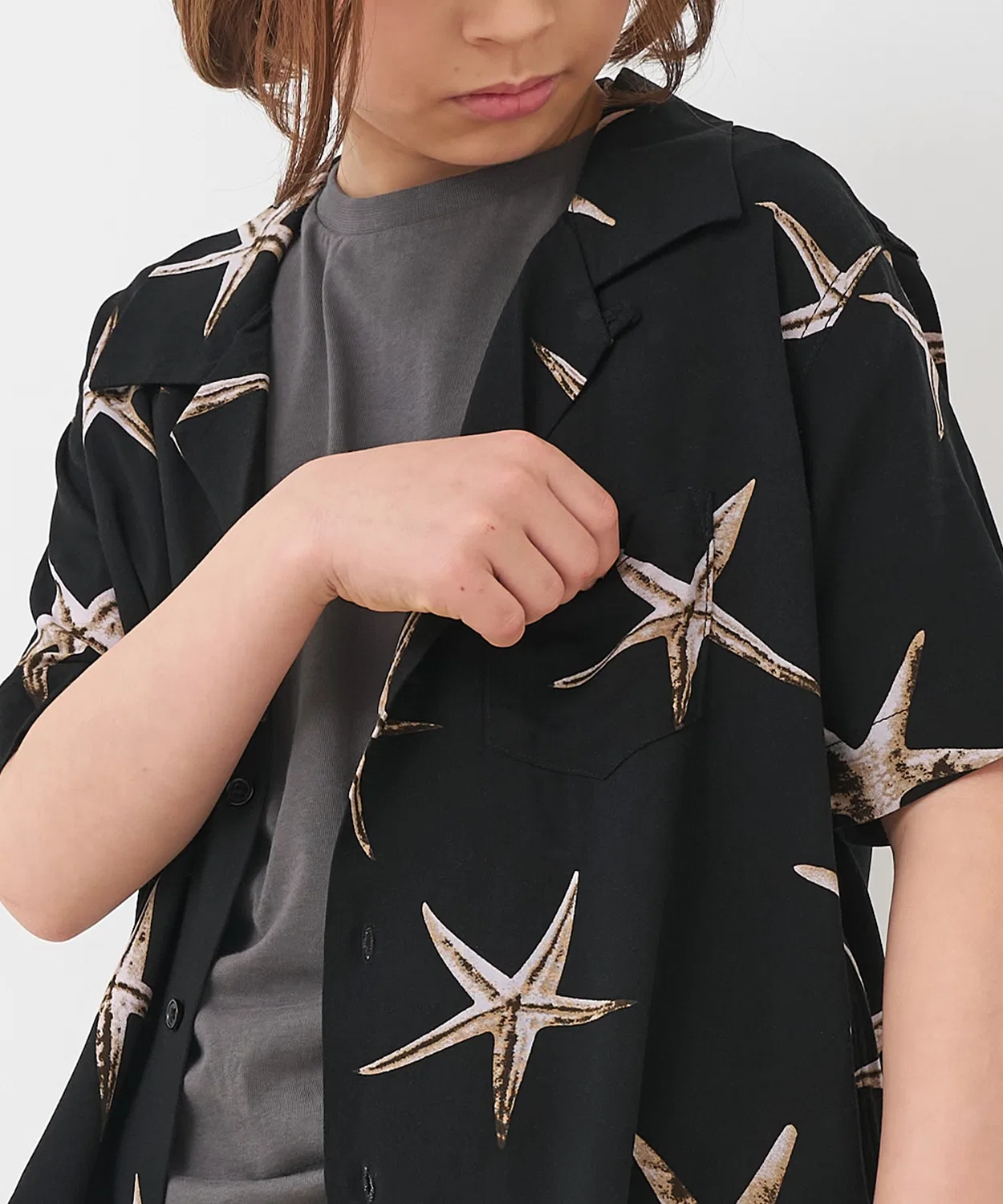 Coca（coca） Детская рубашка с принтом морских звезд, модель Rayon Starfish, coca, Black — фото 3