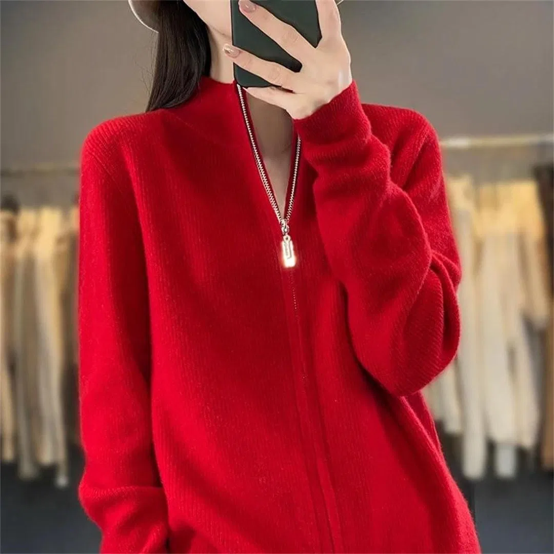 Женский кардиган на молнии с воротником-стойкой, Warm Cashmere Blend, чёрный — фото 3