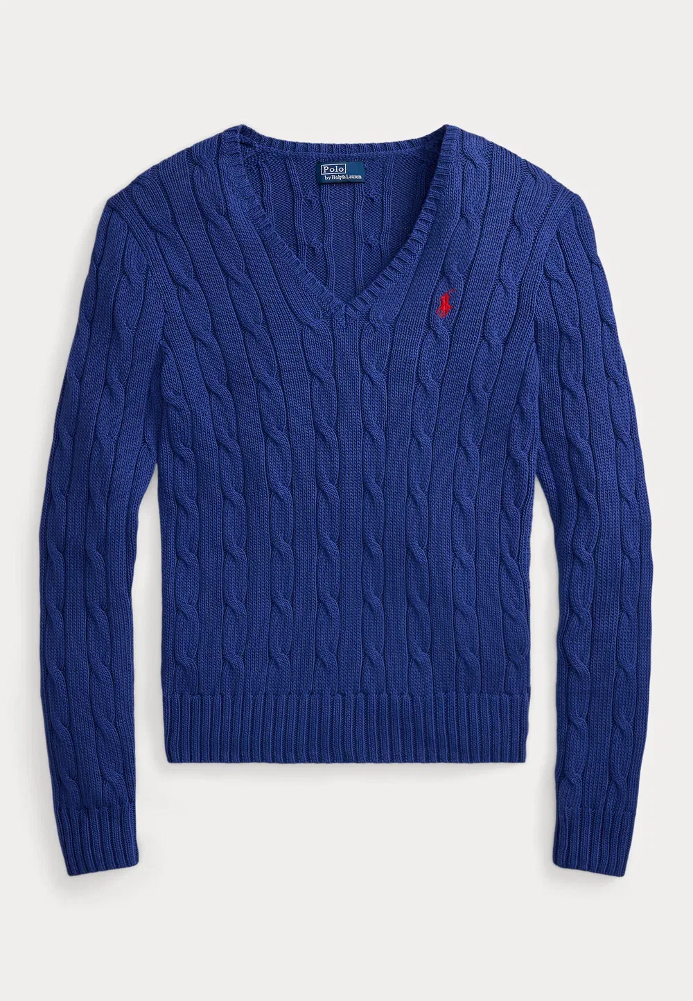 Хлопковый свитер крупной вязки с V-образным вырезом Polo Ralph Lauren, Charter Blue — фото 4