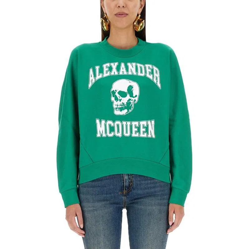 Женский свитшот с принтом Varsity Skull Alexander McQueen, Green — фото 4