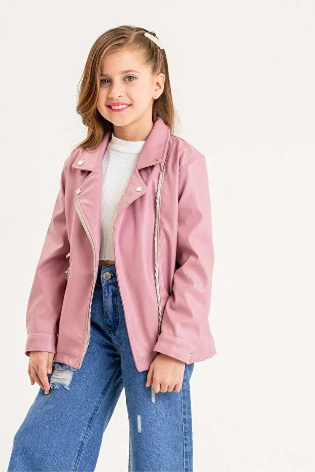 Детская куртка из кожзаменителя с принтом Dazzledkids, Pink — фото 4