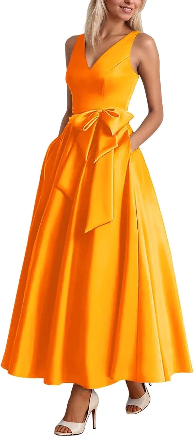 Женское коктейльное платье A-силуэта с бантом Satin, Orange