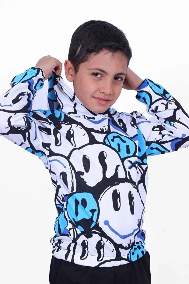 Детское худи для девочек с принтом Emoji patterned Panio Kids, Blue — фото 2