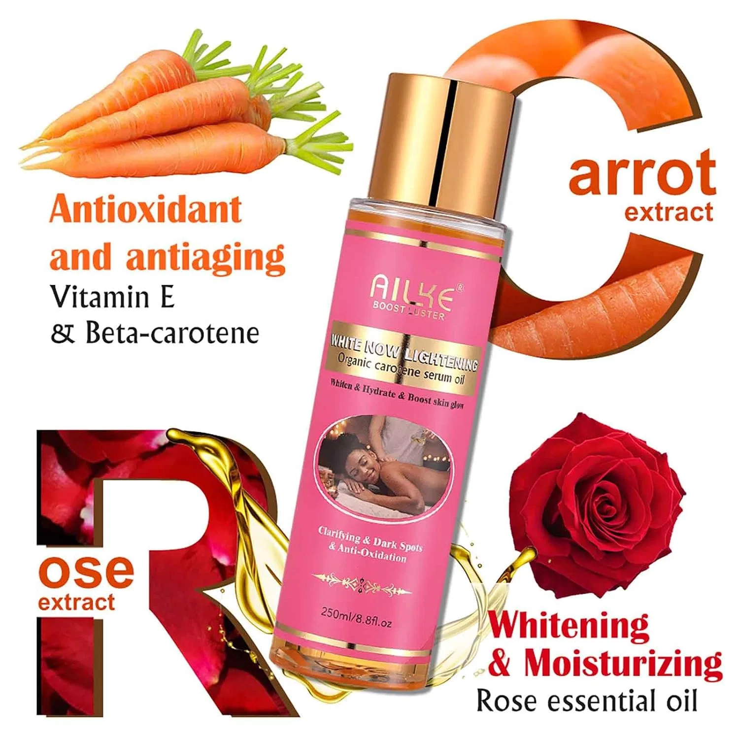 Масло-сыворотка с каротином и розой AILKE BOOST LUSTER, набор 5 шт., 250мл, 5 Items — фото 4