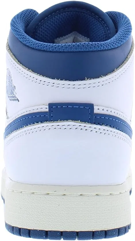 Детские кроссовки для мальчиков Air Jordan 1 Mid GS Nike, Pure White/Industrial Blue/Sail — фото 3