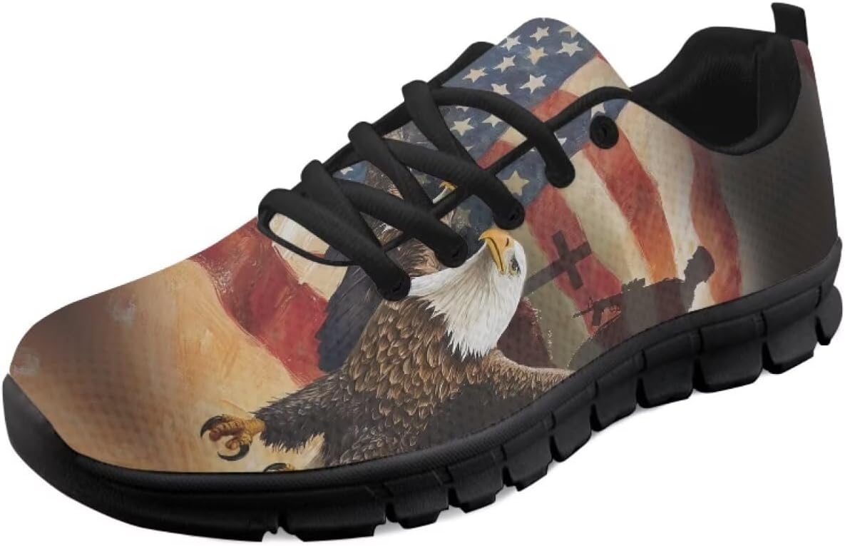 

Кроссовки с американским флагом для женщин, беговые и теннисные обувь, легкие спортивные трейловые кроссовки, мужские кроссовки ко Дню независимости США Getelinseng, American Flag Bold Eagle