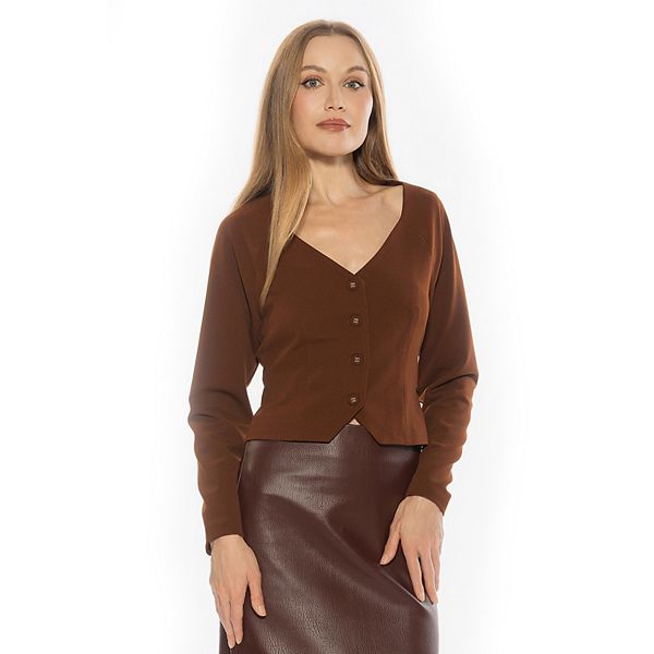 

Женский свитер с пуговицами и V-образным вырезом Alexia Admor, Brown