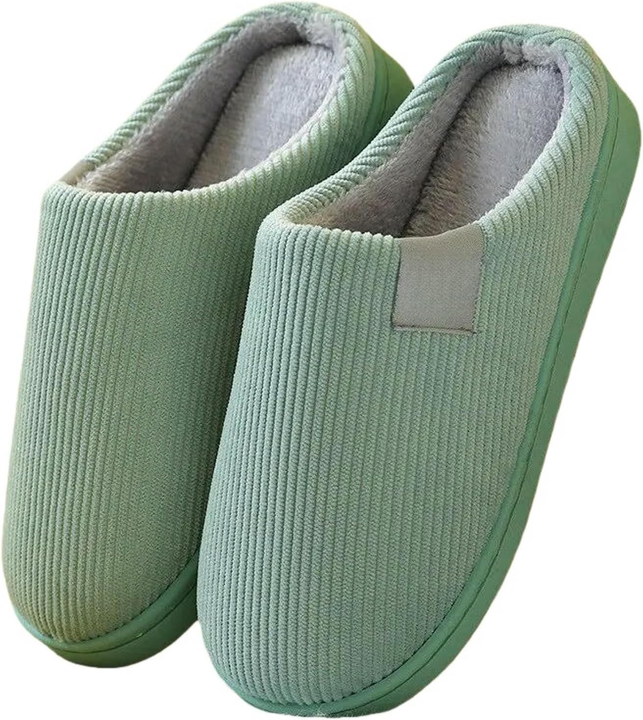 

Домашние хлопковые тапочки для женщин и мужчин, толстые мягкие, плюшевые, противоскользящие, для зимы Uebherv, зеленый