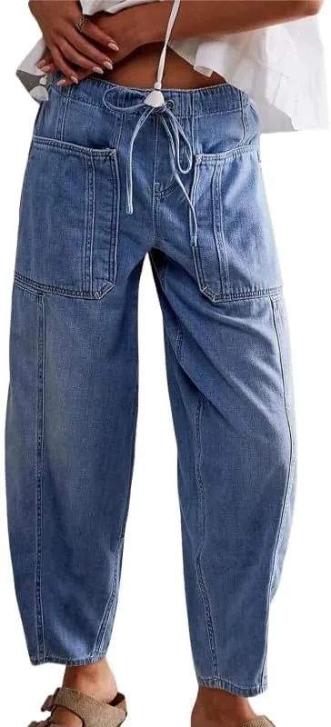 

Женские джинсы Low Rise Baggy Boyfriend Straight Wide Leg Casual Loose Fashion с нашивными карманами