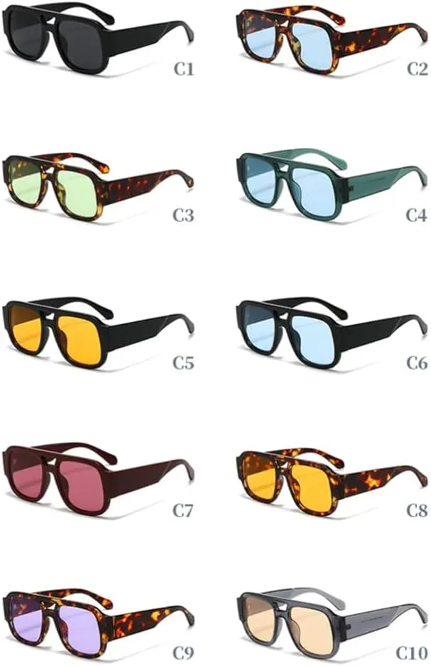 

Модные женские солнцезащитные очки с двойной перемычкой и защитой от УФ-излучения UV400, ретро-очки с широкими дужками, мужские солнцезащитные очки VFDHN, Blue Blue