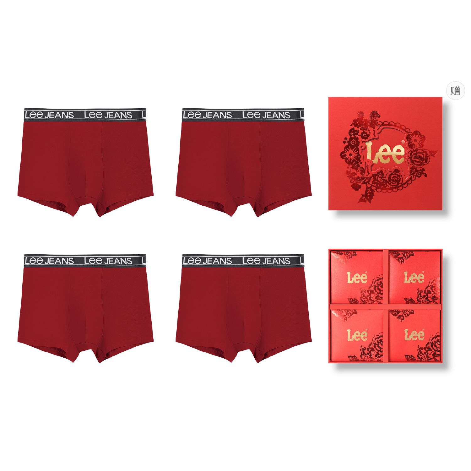 

комплект мужских трусов подарочный набор Lee, box 4 pack (красный+красный+красный+красный)