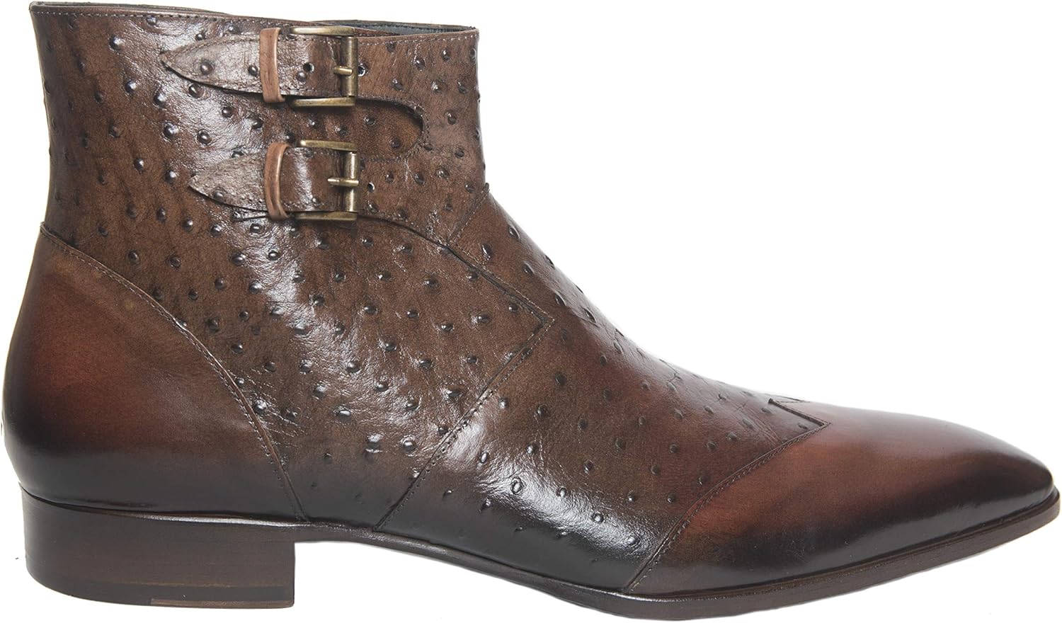 

Мужские комбинированные ботинки Jo Ghost 1627 итальянские, коричневого цвета, из кожи страуса с 2 пряжками, коричневый