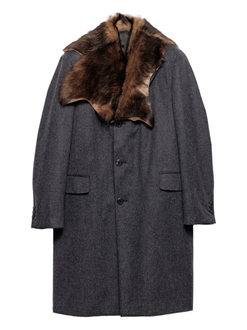 

Шерстяное пальто с воротником из овчины Prada, серый