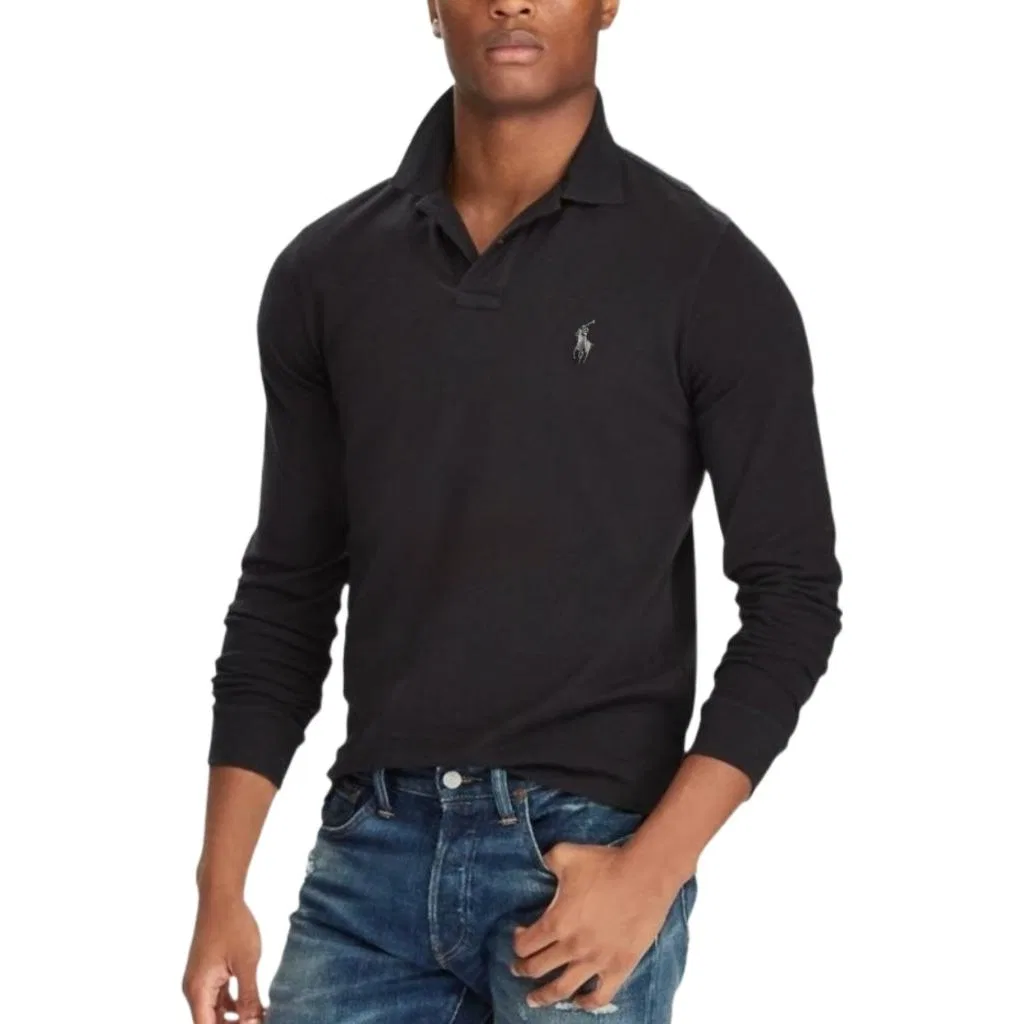 Поло Custom Slim Fit мужское Polo Ralph Lauren, Black — фото 4