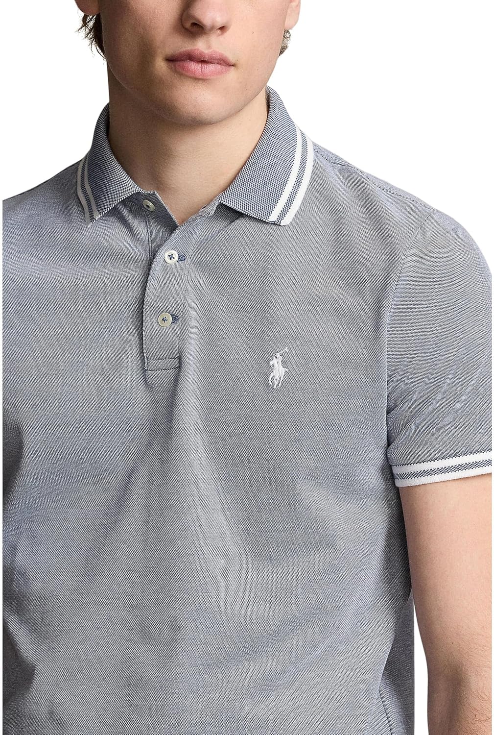 POLO RALPH LAUREN Мужская классическая футболка-поло Stretch Mesh, Old Royal/White — фото 3