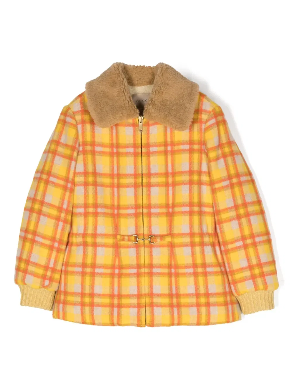 Шерстяная куртка-бомбер в клетку Gucci Kids, желтый