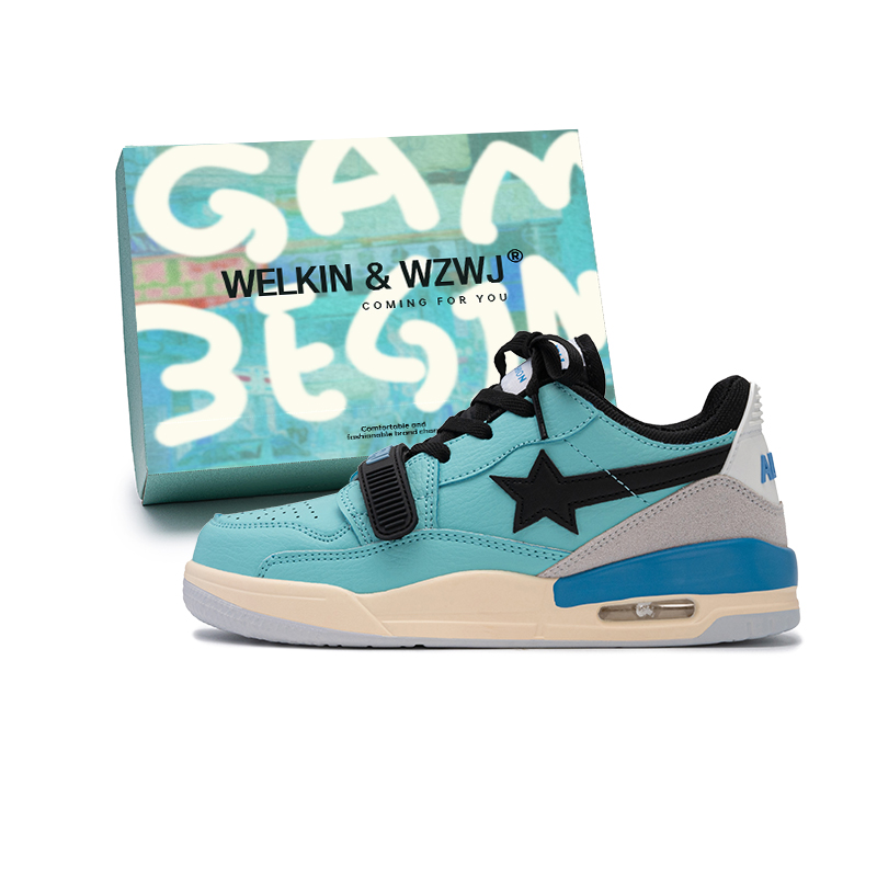 

WELKIN&WZWJ Звездная коллекция, белые кроссовки противоскользящие с эффектом увеличения роста низкие скейтерские унисекс светло-голубые, цвет Light Blue