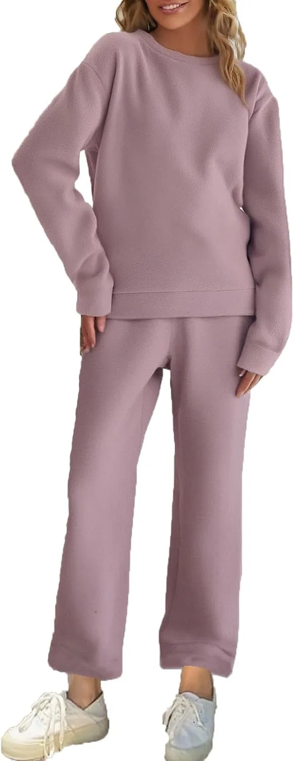 Женский комплект из свитера и широких брюк, мягкий флис, Purple