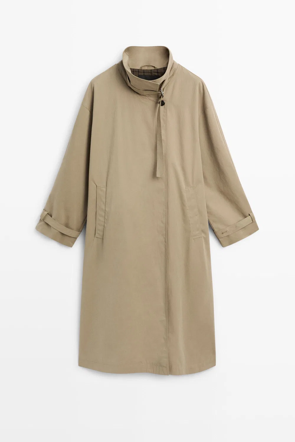 Длинный тренч Massimo Dutti Coat With Buckle Detail, бежевый — фото 2