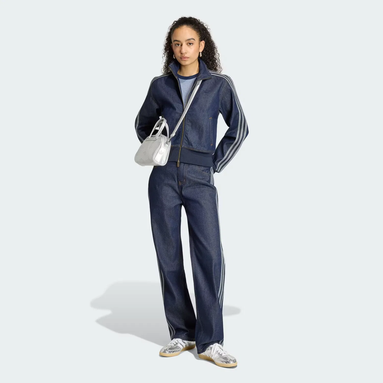 Женская джинсовая олимпийка с высоким воротом Firebird Adidas Originals, Indigo Denim — фото 3
