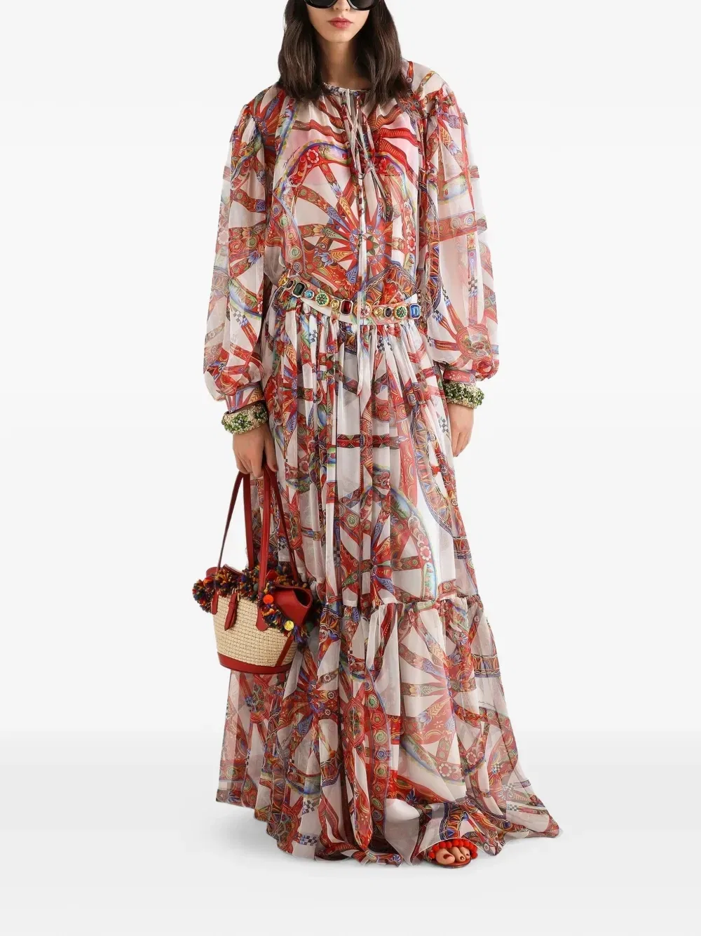 Шифоновый топ с принтом Carretto Dolce & Gabbana, белый — фото 2