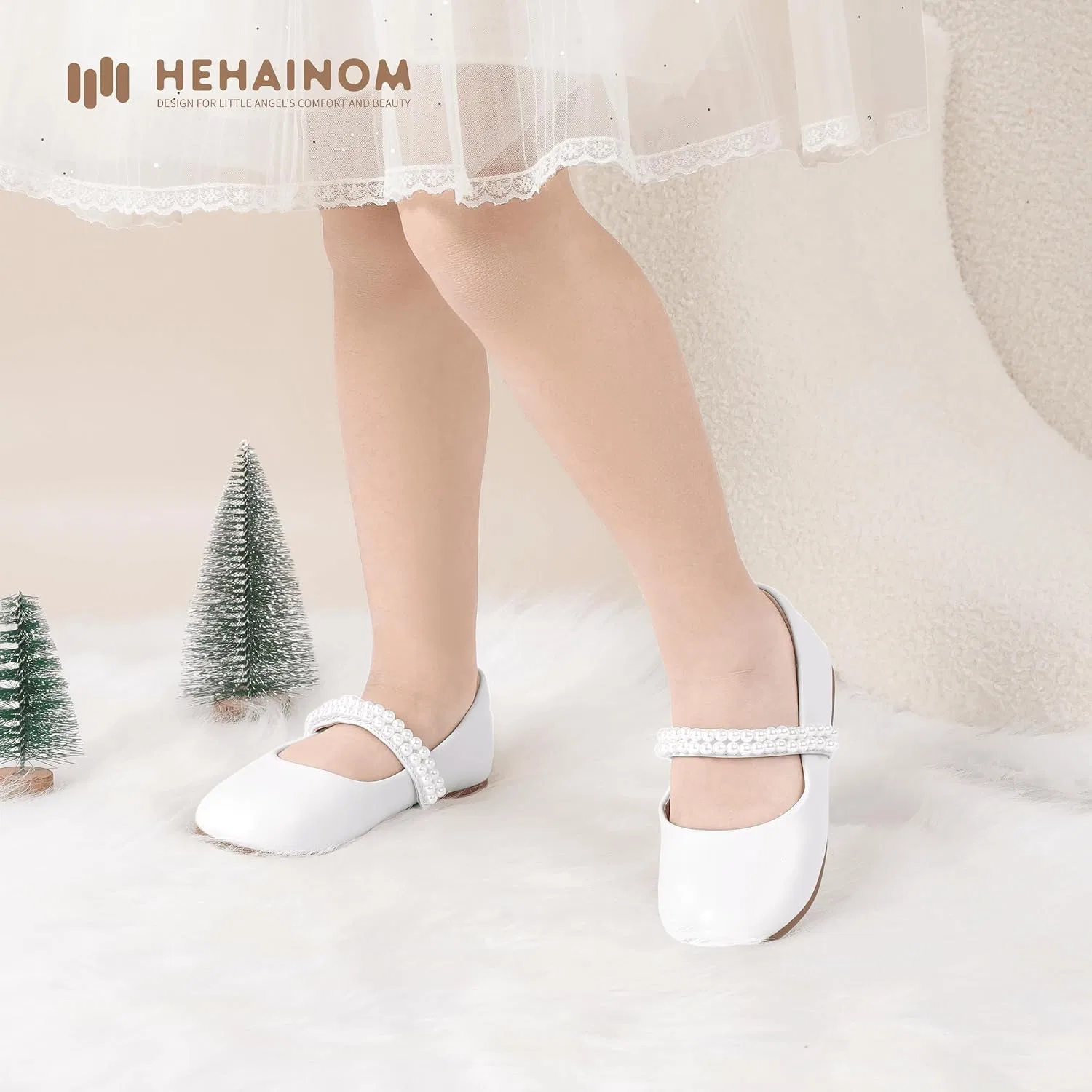 Детские балетки для девочек с цветочным принтом Hehainom, White — фото 2