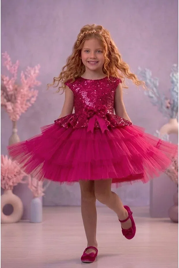 Детское платье для девочек с пайетками Delfini Kids, Fuchsia — фото 3