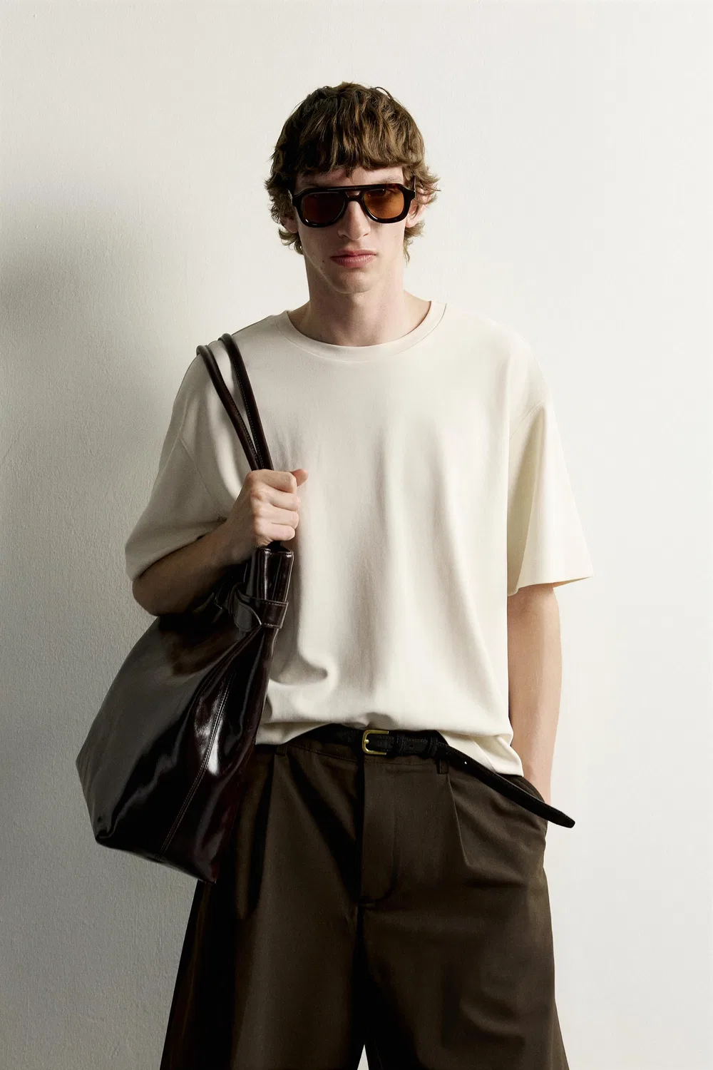 Мягкая футболка свободного кроя ZARA, Oyster-white — фото 2