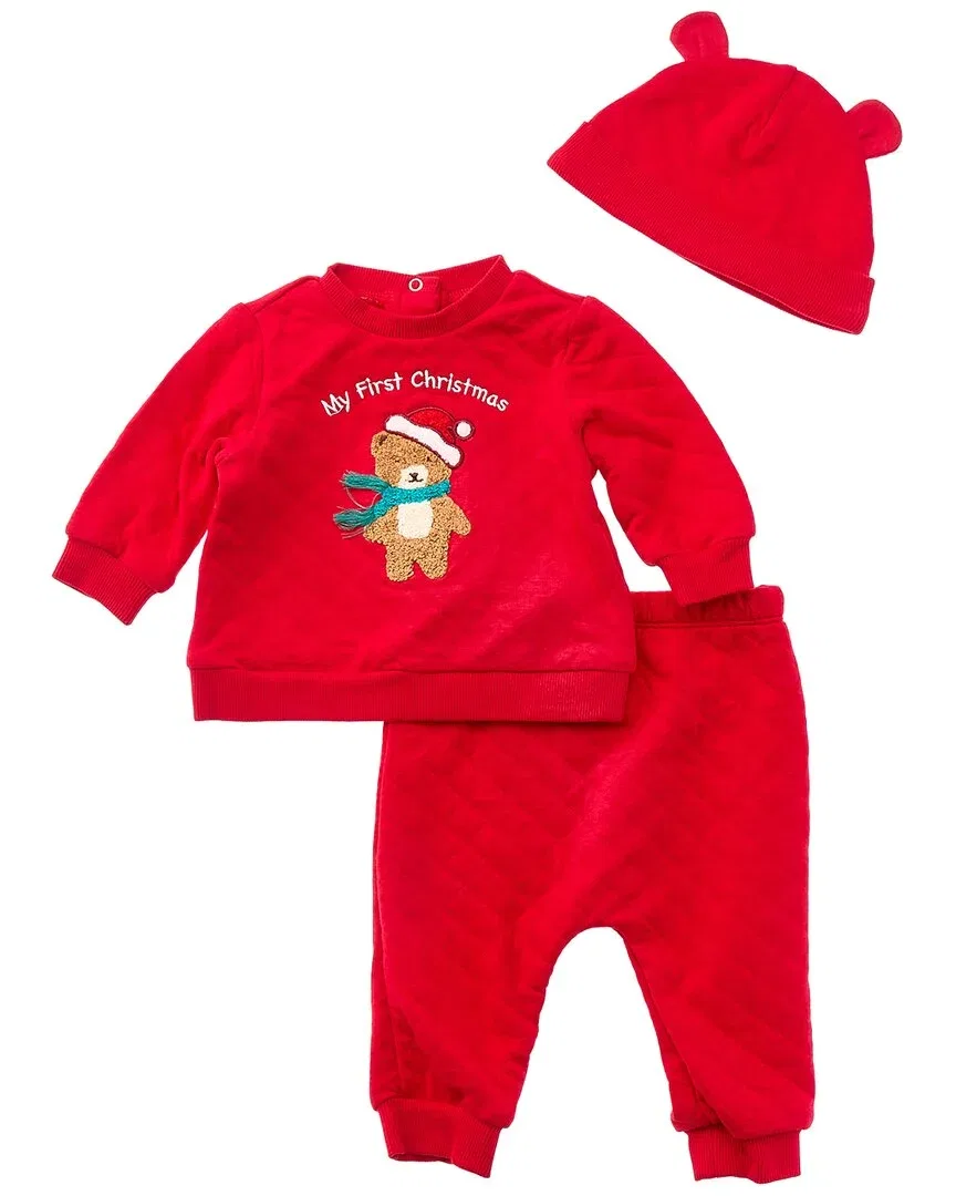 Детский комплект с шапочкой Little Me Holiday Bear, красный