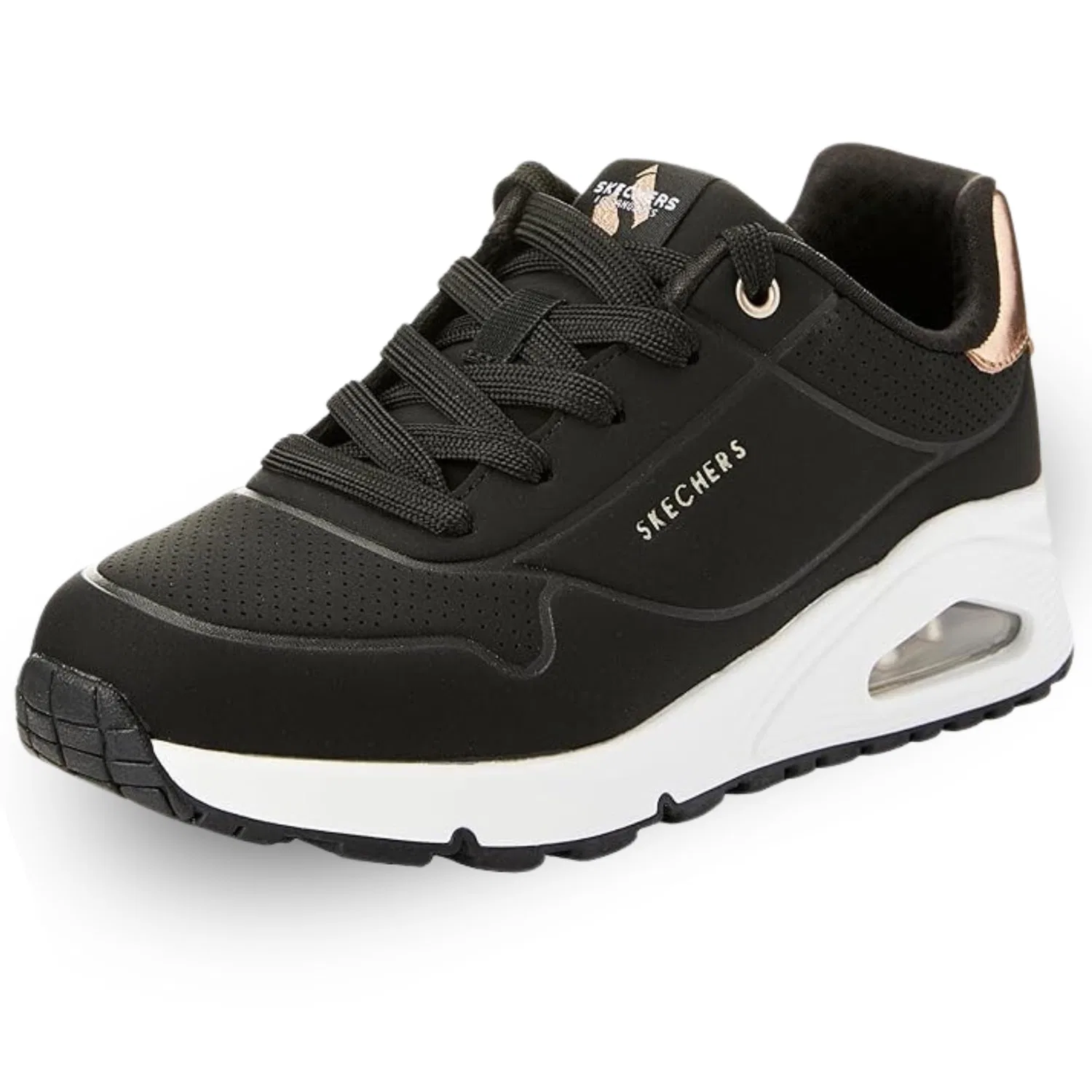 Детские кроссовки для девочек с принтом Uno Gen1 Shimmer Away Skechers, Black Synthetic Trim