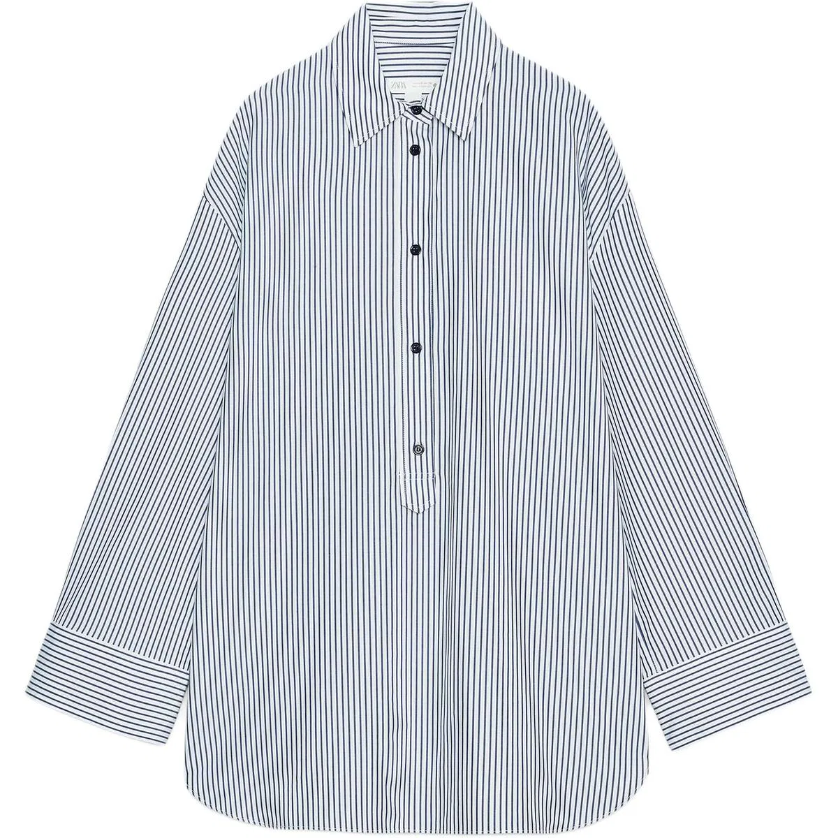 Женская рубашка поло с воротником White/Sea Blue ZARA, бело-голубая