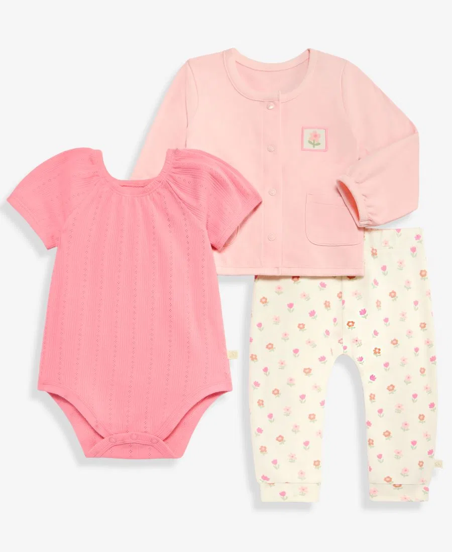 Комплект из кардигана, боди и брюк First Impressions, Fuzzy Pink — фото 2