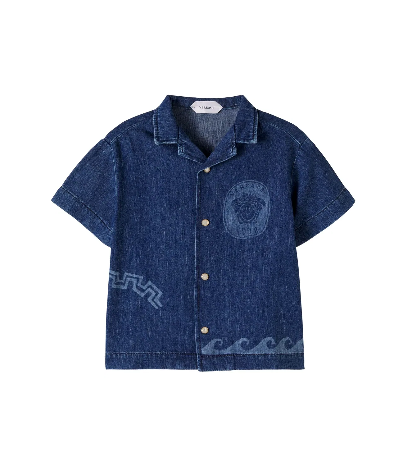 Рубашка хлопковая с кубинским воротником Versace Kids, синий