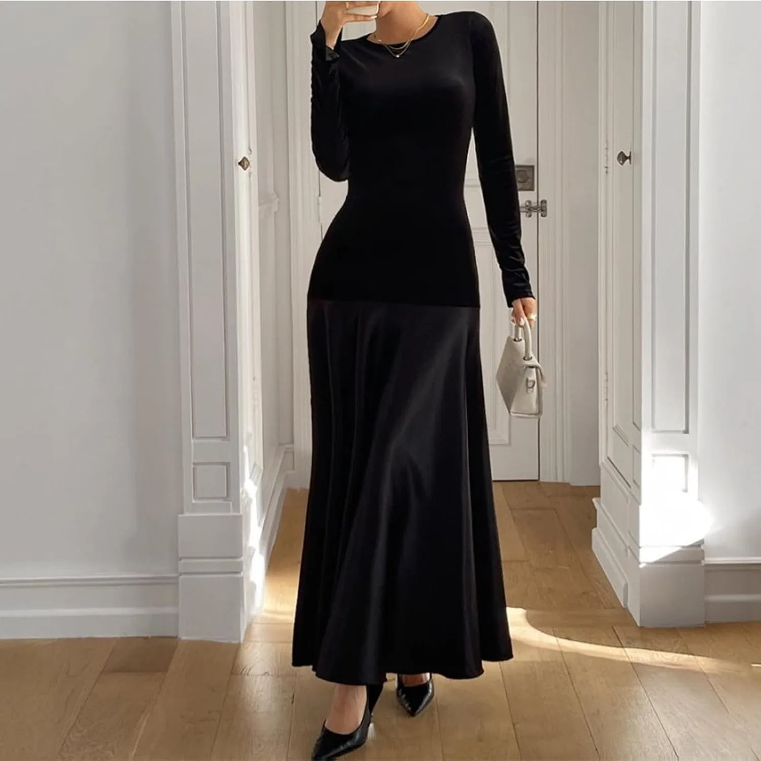 Женское облегающее платье-макси с запахом Modesees, Black — фото 3