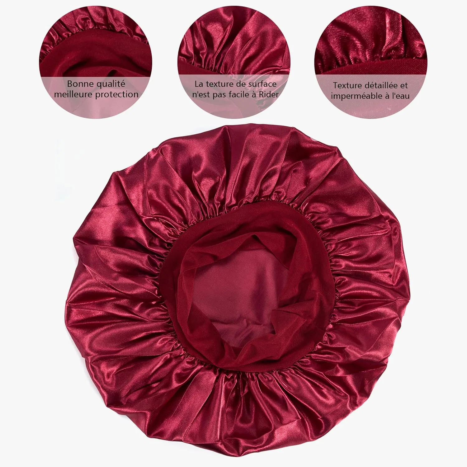 Шелковая шапочка для сна, 2 шт, Cheerhom, Black and Burgundy — фото 3
