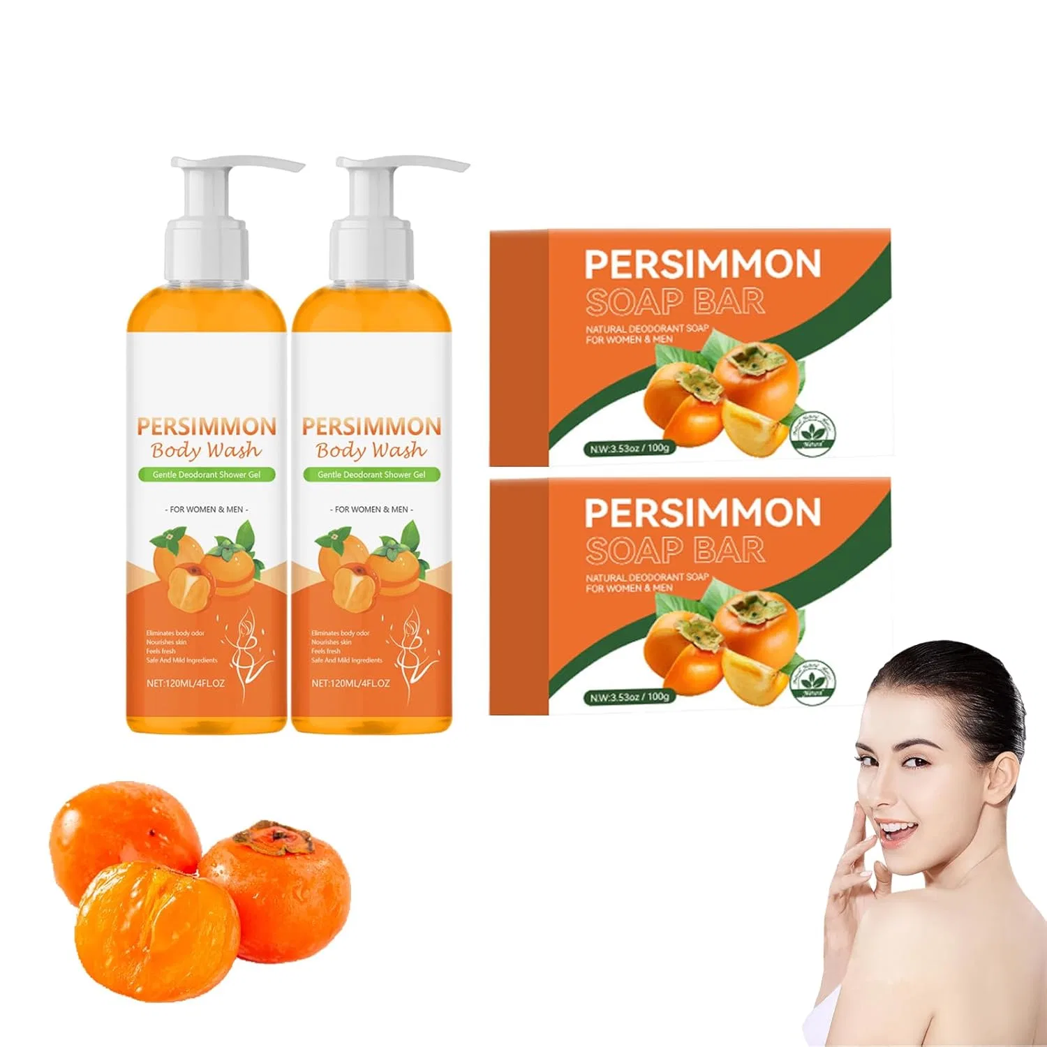 Твердое мыло и гель для душа VKaoess с экстрактом хурмы, 4 шт, 100 г, Pack of 4