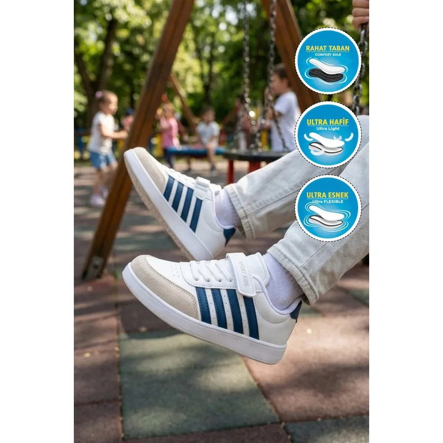 Детские спортивные кроссовки с липучкой, модель 754 F, Ayk's, Бело-индиго — фото 2
