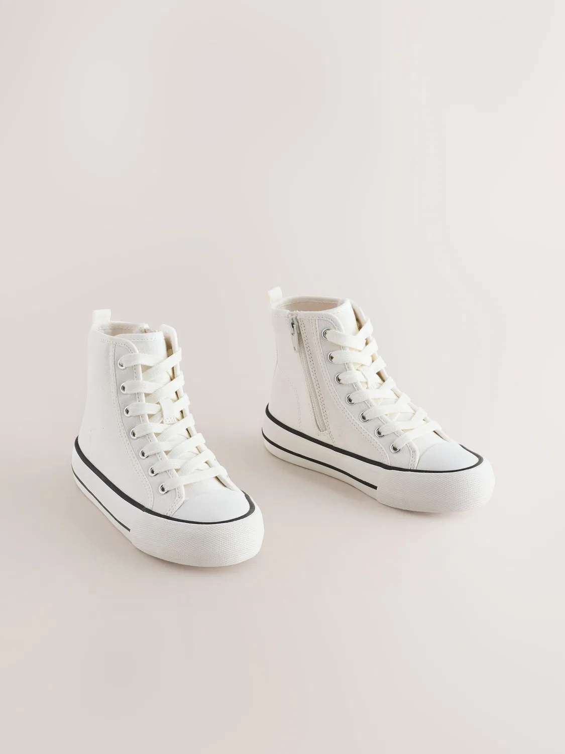 Кеды высокие на шнурках и молнии, White Canvas Next, белый холст