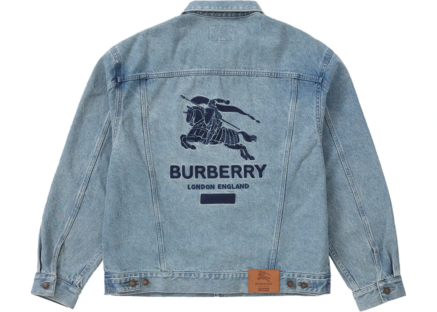 Мужская джинсовая куртка-тракер с вышивкой Supreme Burberry, Washed Blue — фото 2