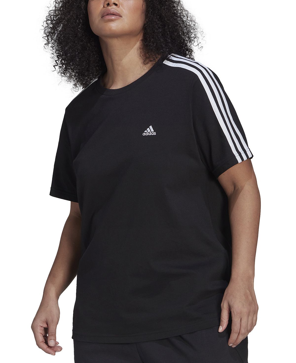 Узкая футболка с 3 полосками plus size essentials adidas, черно-белый - фото