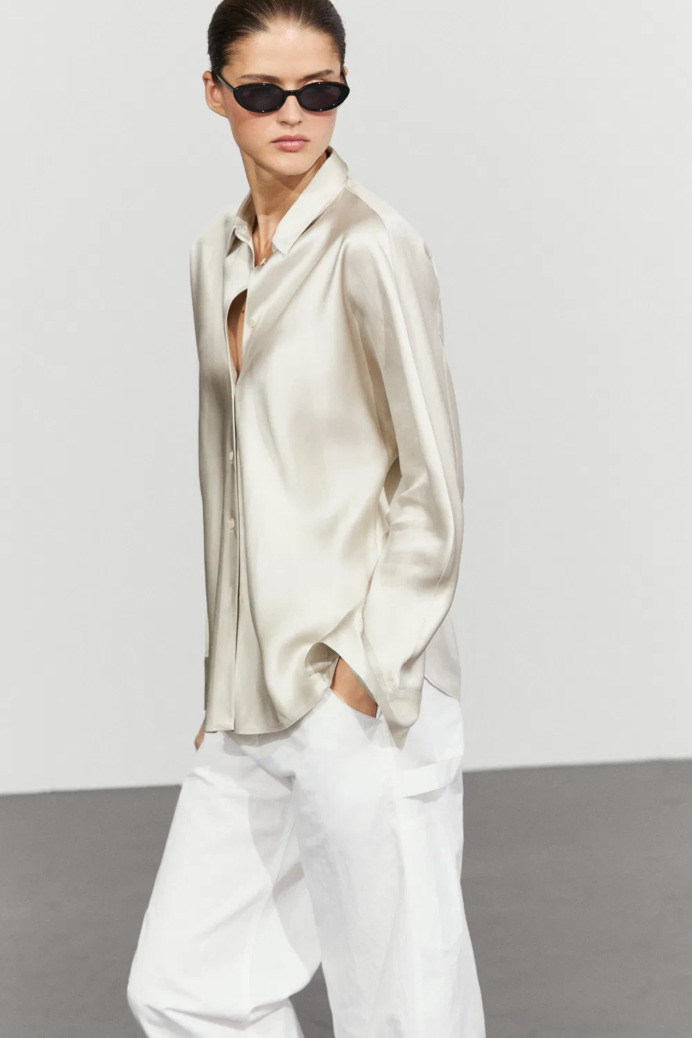 Рубашка Massimo Dutti, атласная, серебряный — фото 3